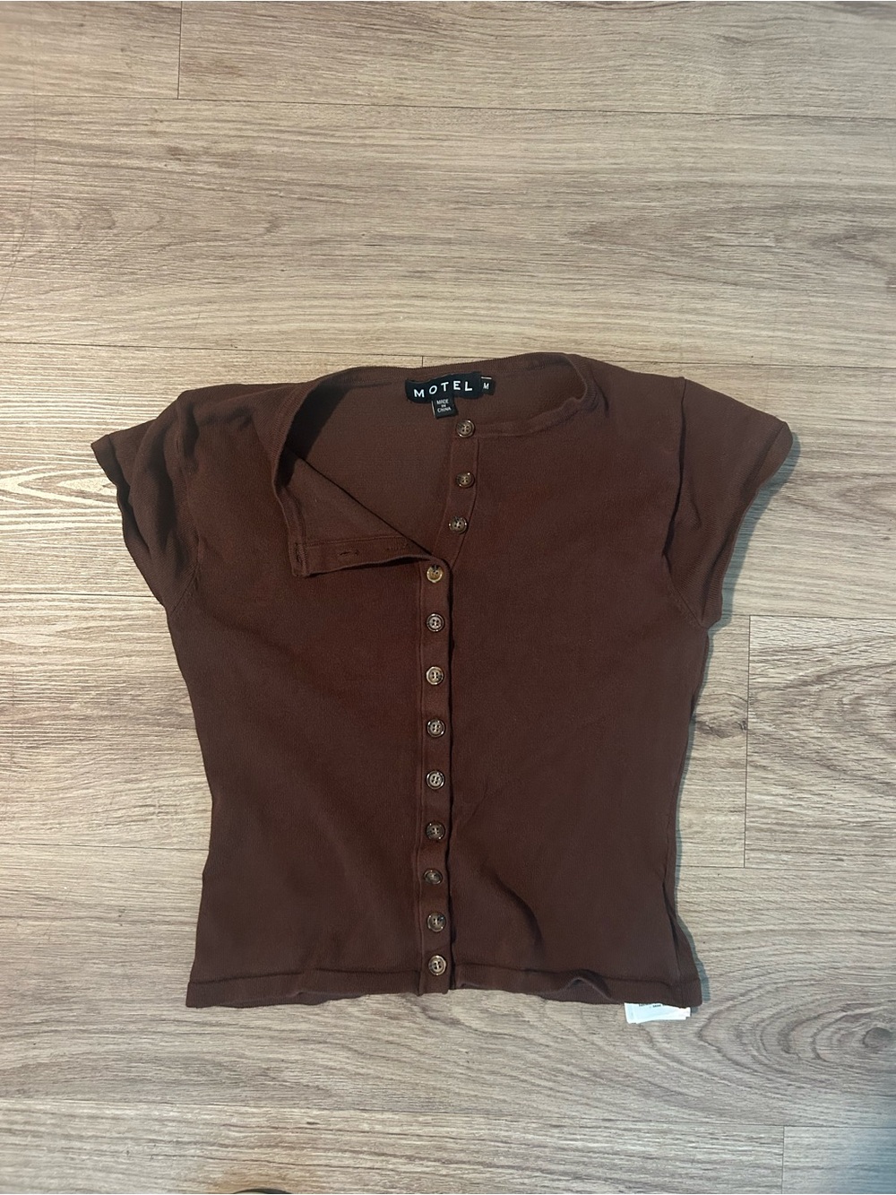 Motel Rocks Chocolate Brown Ribbed Button-Front Top
